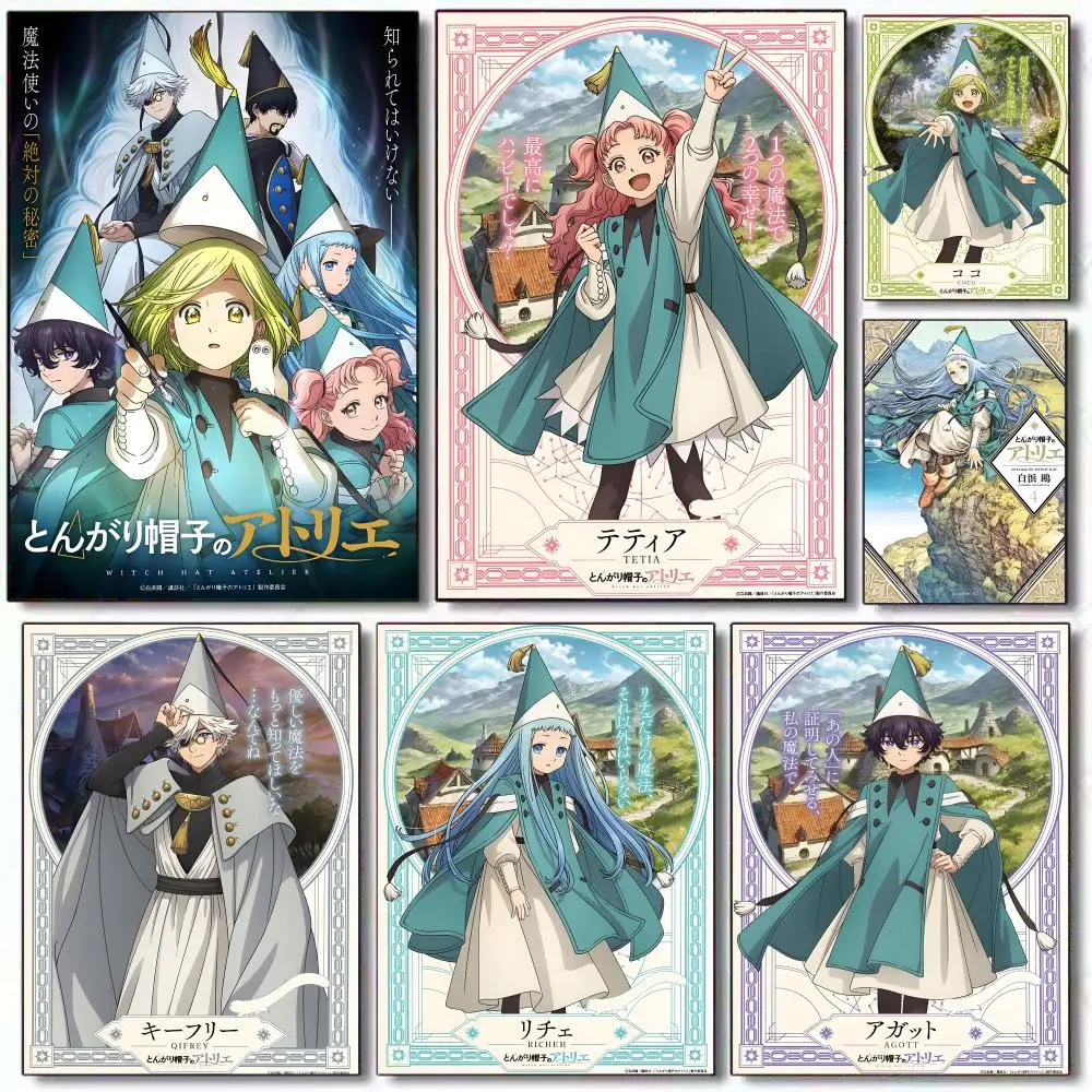 Póster de Anime Witch Hat Atelier, Adhesivo Decorativo para Pared, Vinilo Autoadhesivo Impermeable para Decoración de Paredes de Sala de Estar, Dormitorio y Hogar