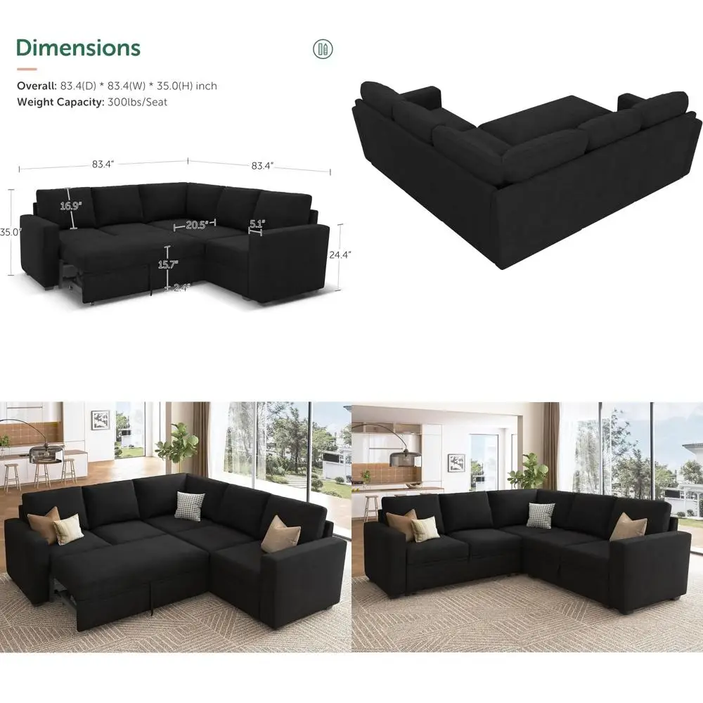 

Раскладной диван-кровать, велюровый L-образный диван с местом для хранения, черный секционный диван для гостиной