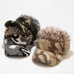 Winter Men Casual Camouflage Adjustable Novelty Baseball Hat Warm Windproof Decorative Hat with Spiked Hairs Wigs Hip Ho Hats