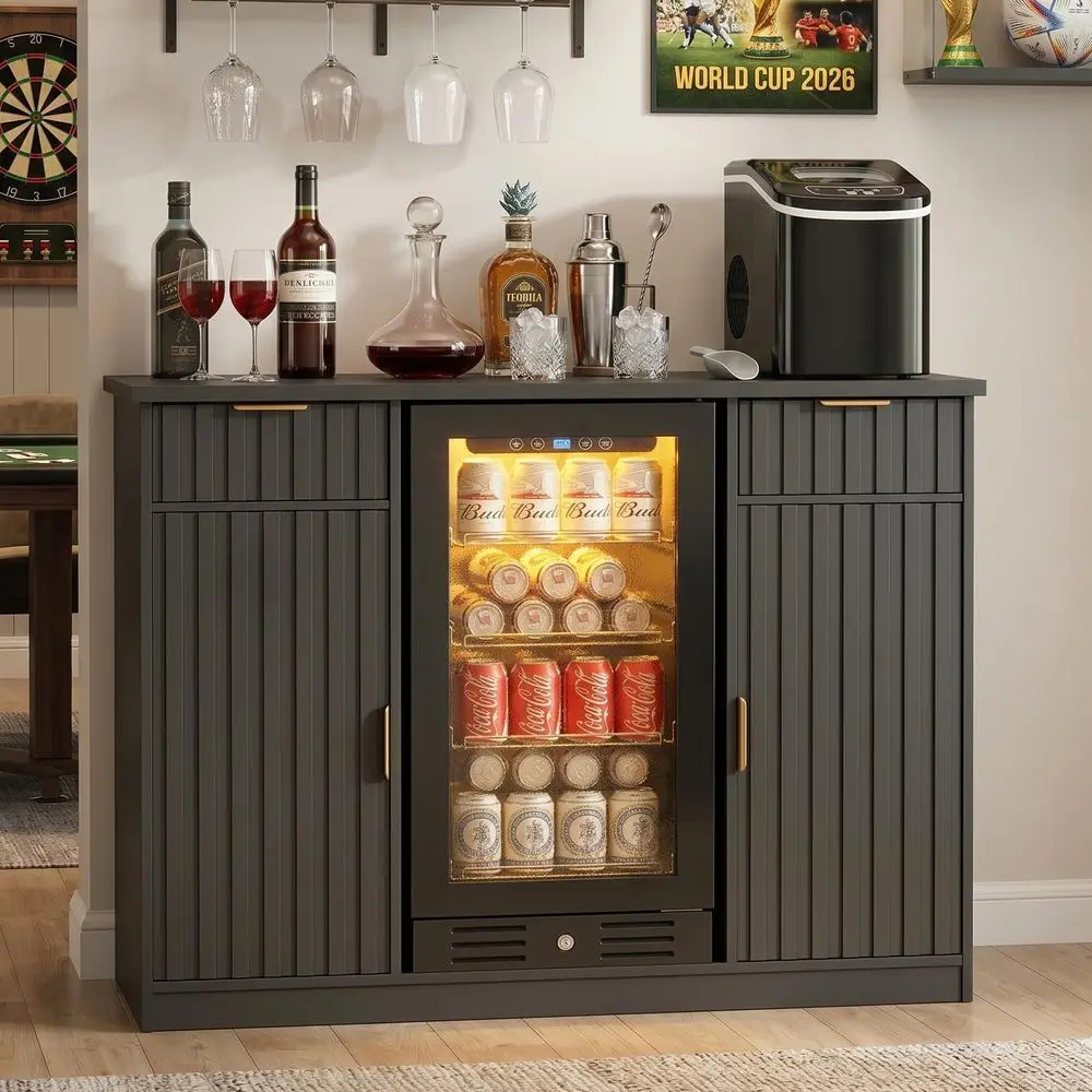 

Wine Bar Cabinet with Fridge Space 53 Coffee Bar Cabinet with Power Outlet, Fluted Liquor Bar with Drawer amp Door for Living R