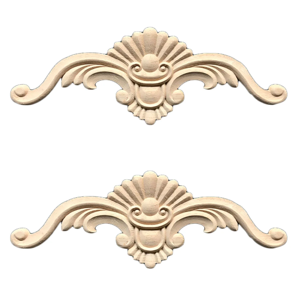 2pcs Antique Decorative Wood Appliques Furniture Decor Cabinet Door Irregular Wooden Mouldings Carved Flower Carving Figurines