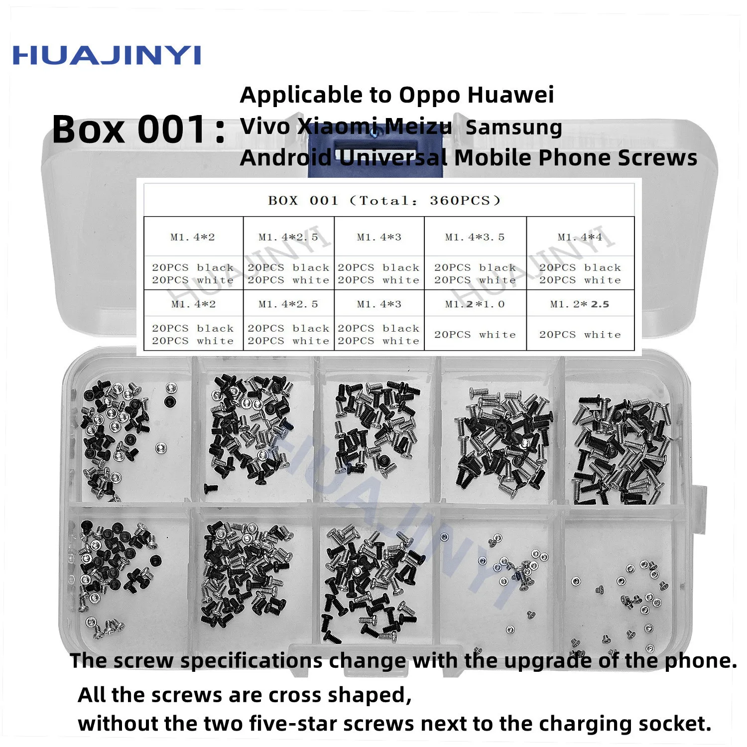 Suitable forHuawei iPhone Oppo vivo  Xiaomi Hongmi Meizu Samsung Android General Phone Screws Repair Box M1.0M1.2M1.4