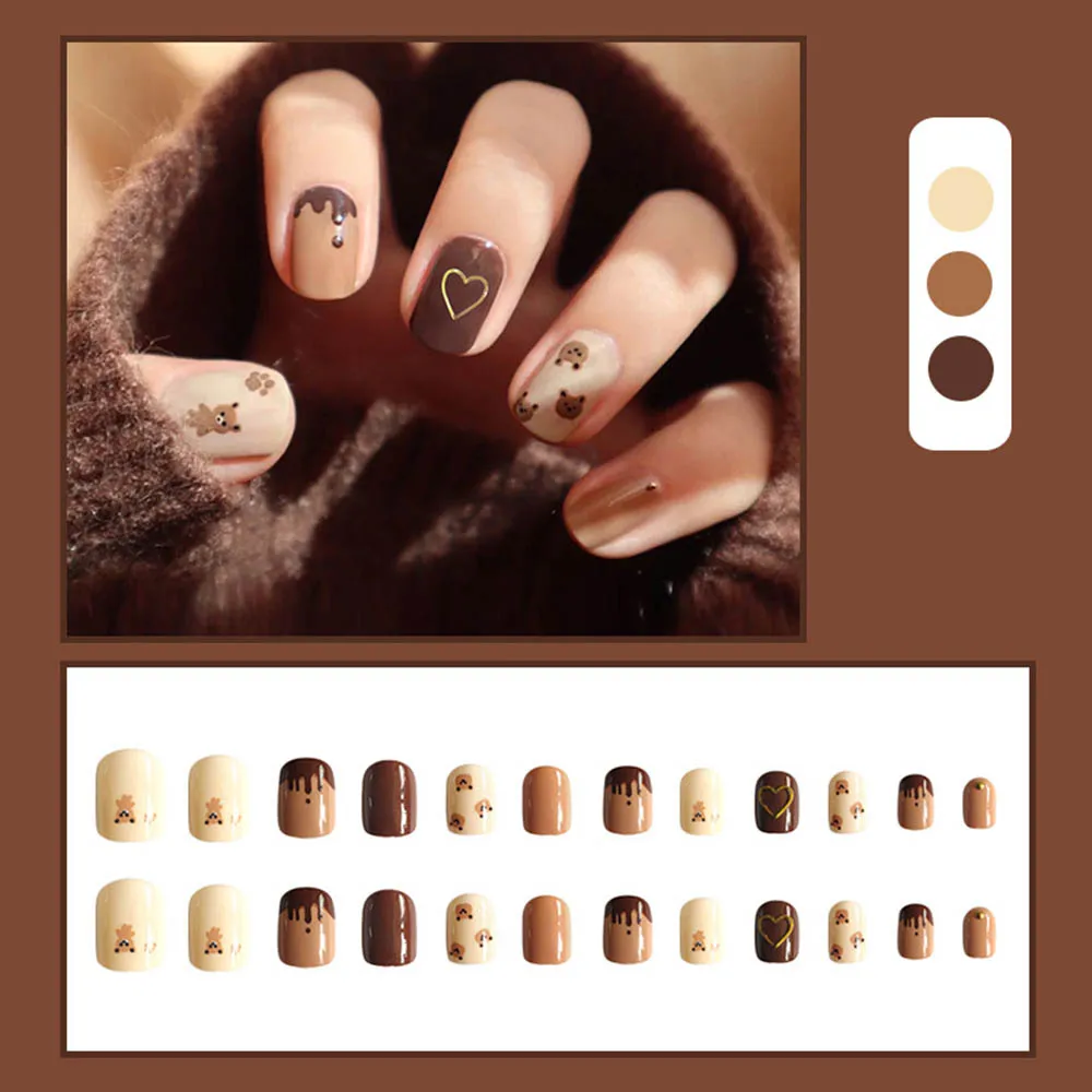 

24pcs Short square bear False nails removable Manicure patch