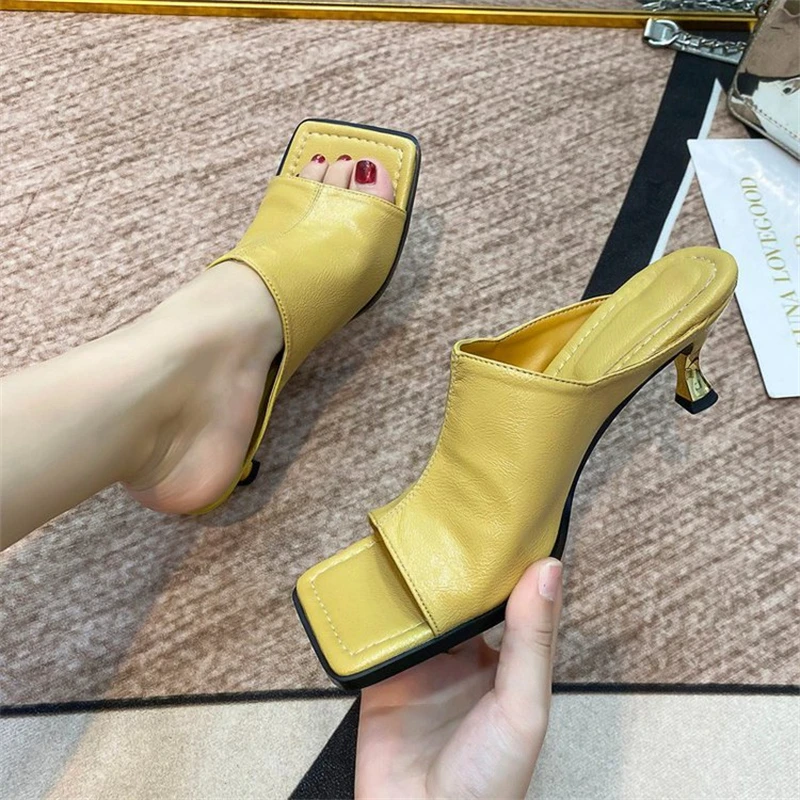 2024 punta quadrata Peep Toe sandali da donna tinta unita tacchi sottili sfilata di moda scarpe da donna fatte a mano roma cucito Zsandalias De Mujer