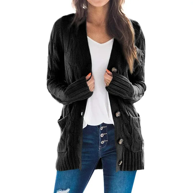 Cardigan torsadé à simple boutonnage pour femmes, manteau pull, col en V, manches longues, monochromatique, décontracté, automne, hiver, 2023