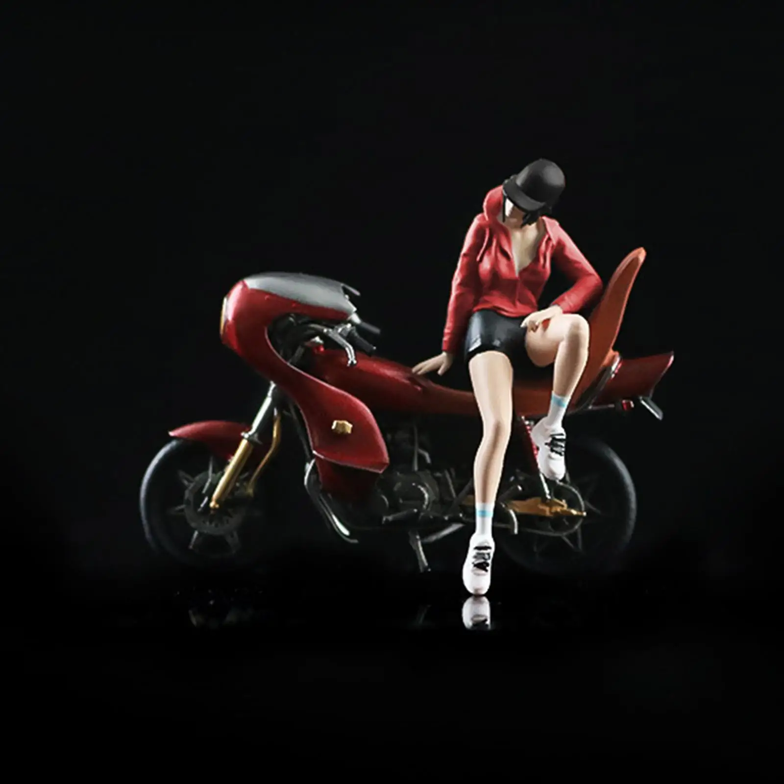 

1/64 Girl Figure and Motorcycle Desktop Ornament Movie Props S Gauge Layout Resin Figurine Miniature Scene Dioramas Decor