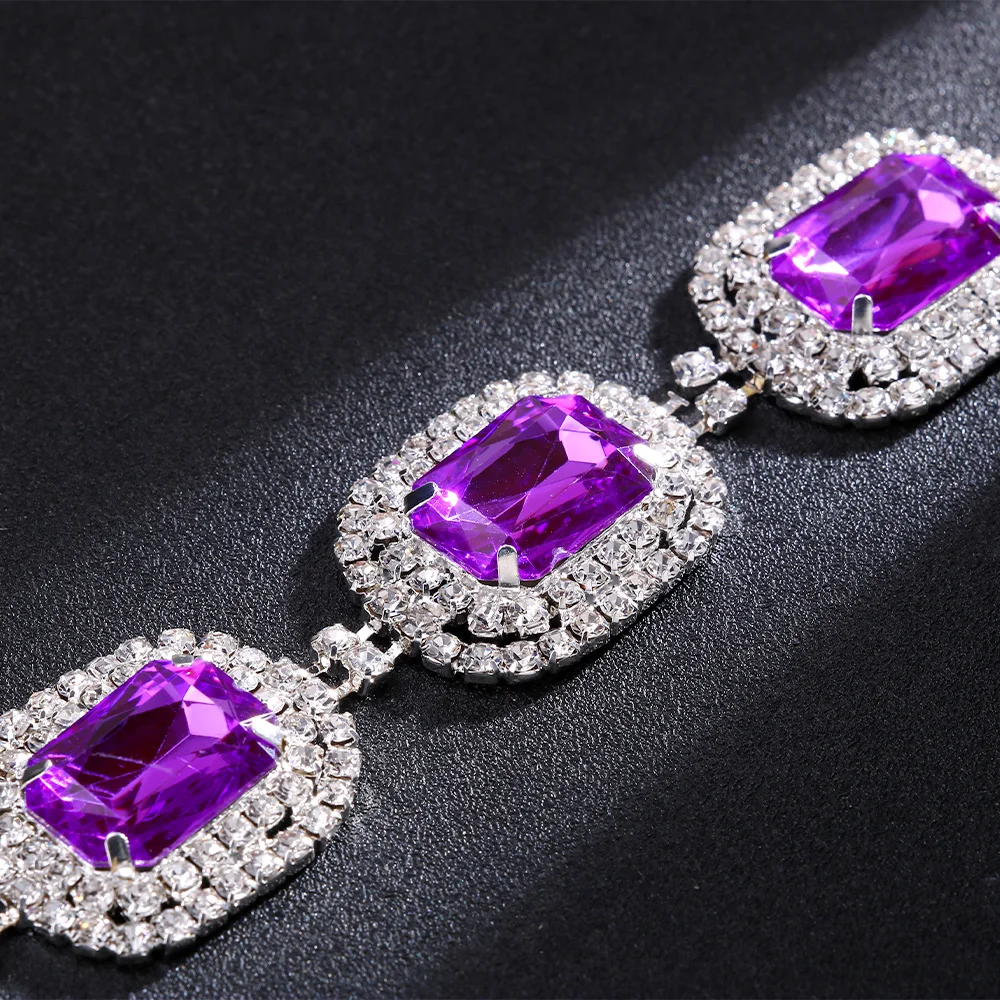 Stonefans Rhinestone Purple Necklace Earrings Set Elegant Bride Wedding Vintage Bridal Jewelry High Quality Accessories Women