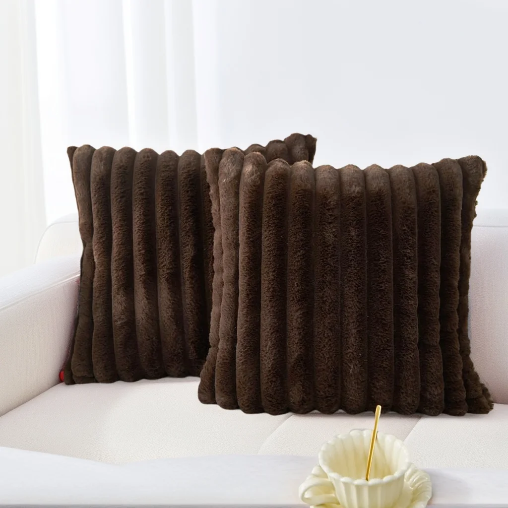 2er-Pack Künstliche Plüsch-Kissenbezüge, Luxuriöse Weiche Gestreifte Dekorative Kissenbezüge, Geeignet für Sofa-Innenräume – Detail 16