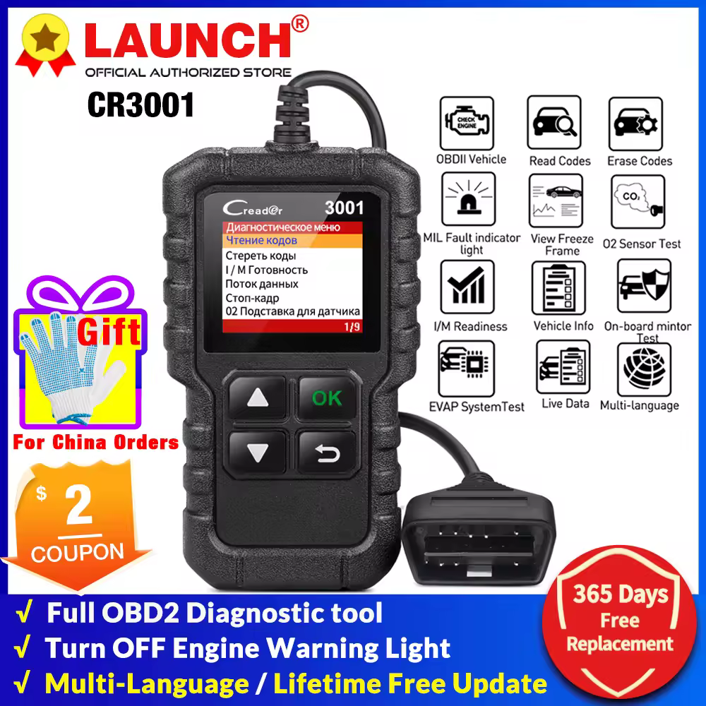 LAUNCH X431 Creader CR3001 סורק OBD2 תקלת מנוע אוטומוטיבי OBDII קורא קוד OBD כלי סריקה דיאגנוסטי חינם עדכון PK ELM327