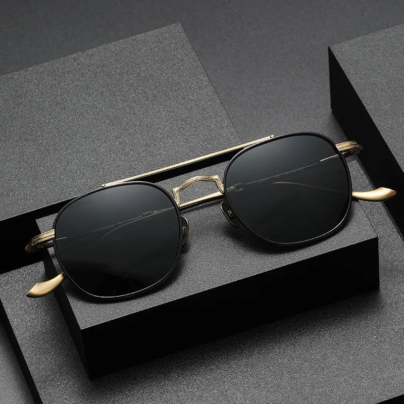 

Brand Design Titanium Sunglasses Small Frames for Women's M3077 Sunscreen Retro Double Beam Polarized Anti Glare Men's Glasses