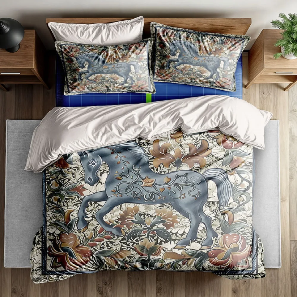 Swedish Dala Horses Duvet Cover Set EU Single Double King US Twin Full Queen Size Bed Linen Set