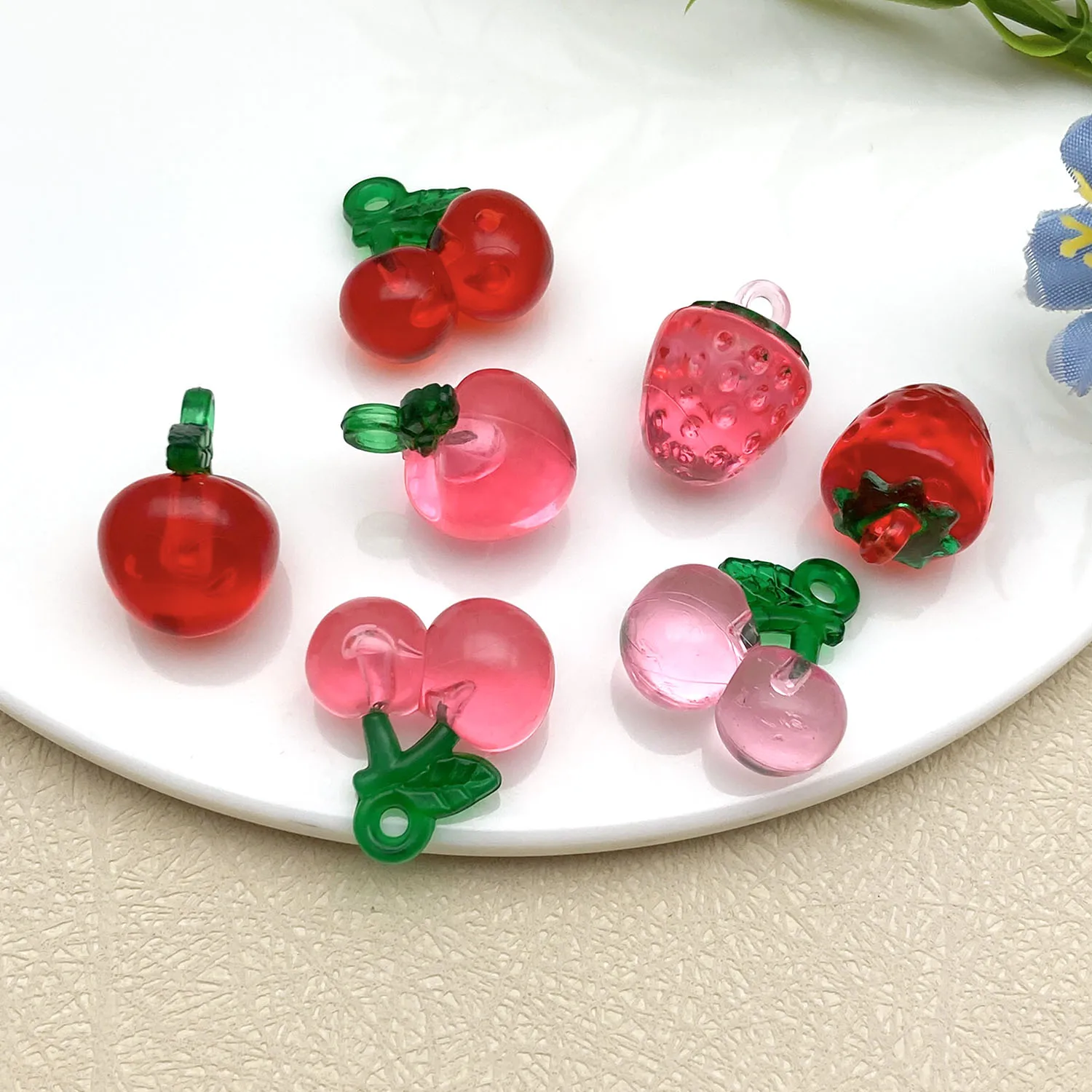 18/20pcs Acrylic Three-Dimensional Fruit Pendant Cherry Strawberry Apple Mixed Charms For DIY Handmade Jewelry Craft Accessories