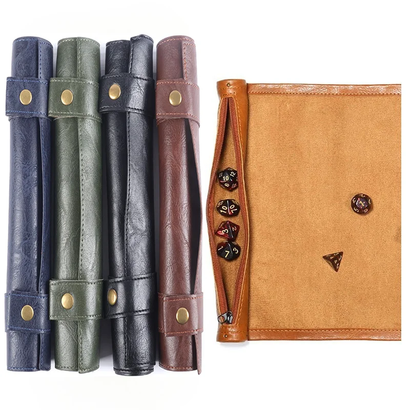 للطي النرد صينية المتداول حصيرة مع سستة بولي Leather الجلود التمرير النرد حقيبة حامل النرد متعدد السطوح الحقيبة ل DND RPG النرد حقيبة التخزين #2