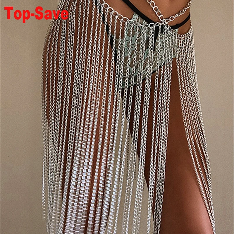 2025 falda de mujer con cadena para el cuerpo, joyería de moda, minifalda con borlas, ropa de calle Y2K, Faldas transparentes elegantes, Faldas sexis para Festival Rave