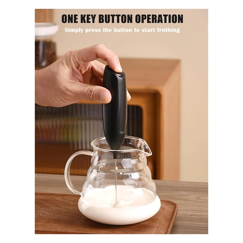 Espumador de leche de mano, Espumador de mano que funciona con pilas con soporte de acero inoxidable para café, capuchino y leche