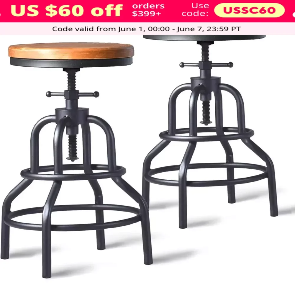 Totalmente Soldada Vintage Bar Stools, parafuso ajustável Stool, Swivel Bars Stool, Contra Altura, Conjunto de 2