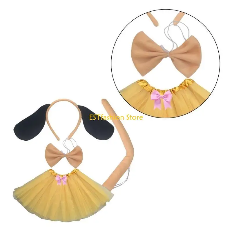 Y5GC 4/5 Pcs Dog Costumes for Girls Boys Cosplay Dog Ears Headband Tail Bow Tutu Tail Animal Fancy Costume Accessories