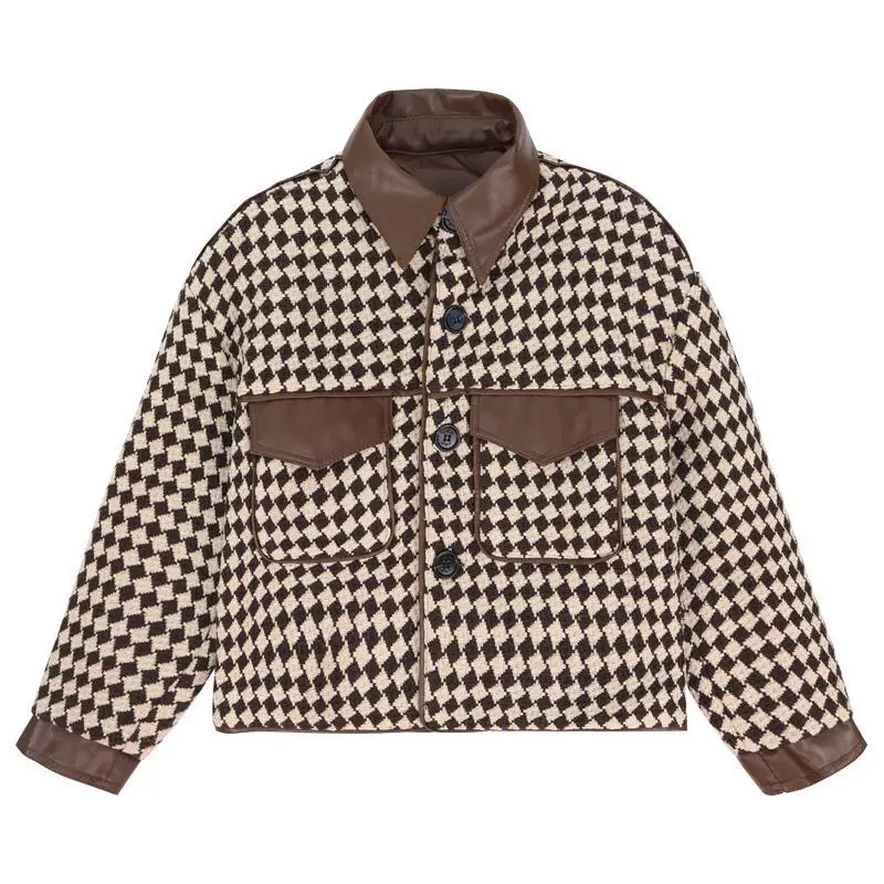 High Street Маленькое ароматное ветровое пальто женское Y2k Весна Осень 2024 Новые корейские повседневные короткие топы в клетку «Маленькая тысяча птиц»