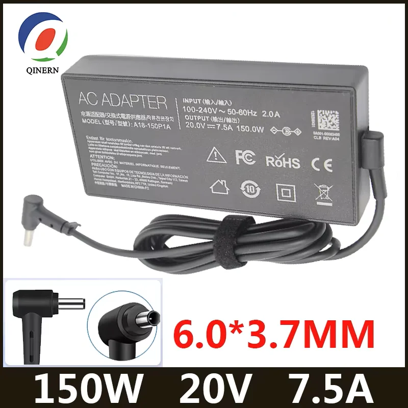 Carregador AC 20V 7.5A 150W 6.0*3.7mm para Notebook/Laptop ASUS Rog FX95D VX60G TUF Gaming A15 FX506lu FX705G FX86FE T9750