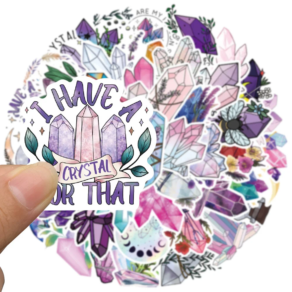 50pcs Crystal Amethyst Stickers Pack Laptop Phone Stationery Sticker DIY Scrapbooking Supplies Journal Accessories Aesthetic