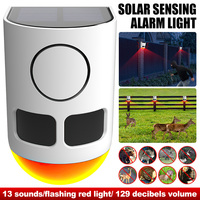 Solar Power Infrared Motion Sensor Detector Animal Repeller 129Db Warning Alarm Sound Flashing Light Home Security Alarm