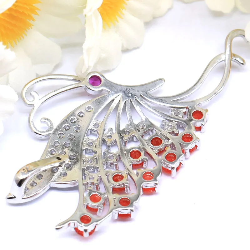 Buy 5 Get 1 Free 48x29mm Butterfly Shape Real Red Ruby Green Emerald White CZ Females Present Silver Pendant