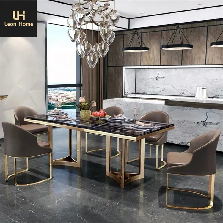 Hot Selling Durable Marble Dinning Table Set 6 Chairs Luxury Design For Apartment/villa/home Furniture