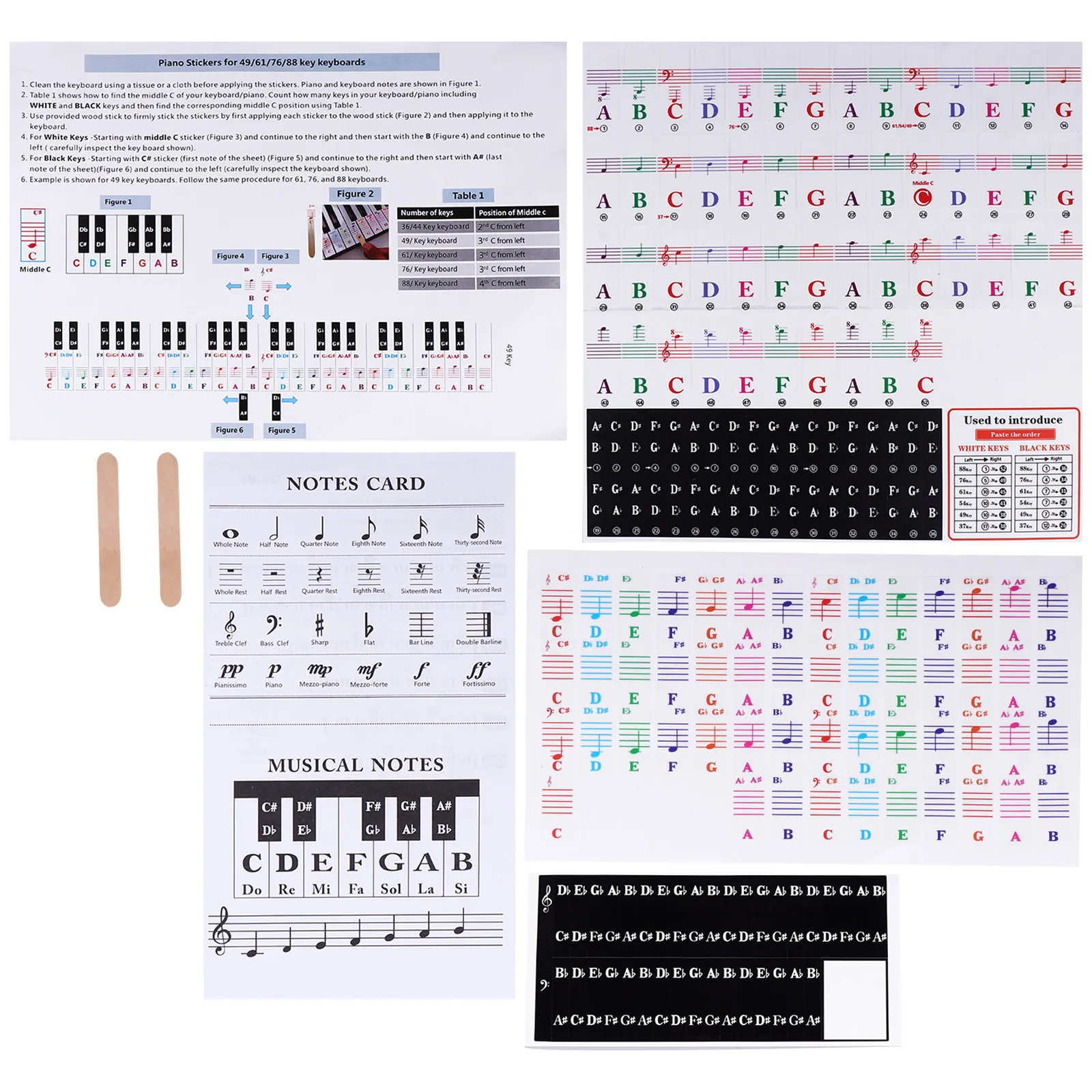 2Sets Premium Safe Eco Friendly Piano Stickers for Large Clear Letters Transparent Removable Keyboard Labels Beginner