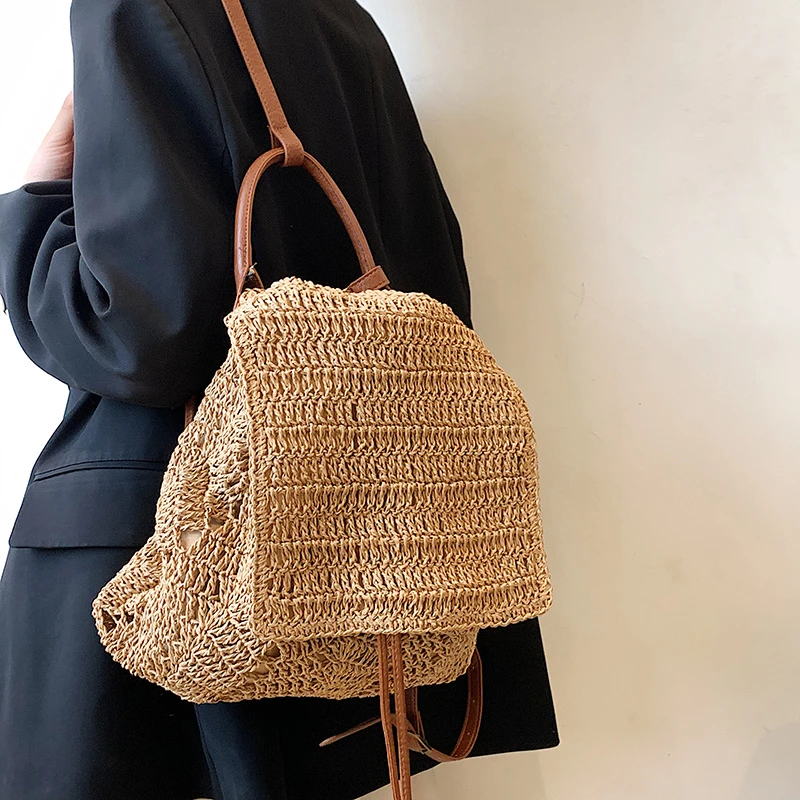 Bags for Women 2023 Women\'s Straw Backpack Summer Boho Bohemian Hollow Shoulder Bag Travel Bag for Women Knitted Beach Back Pack