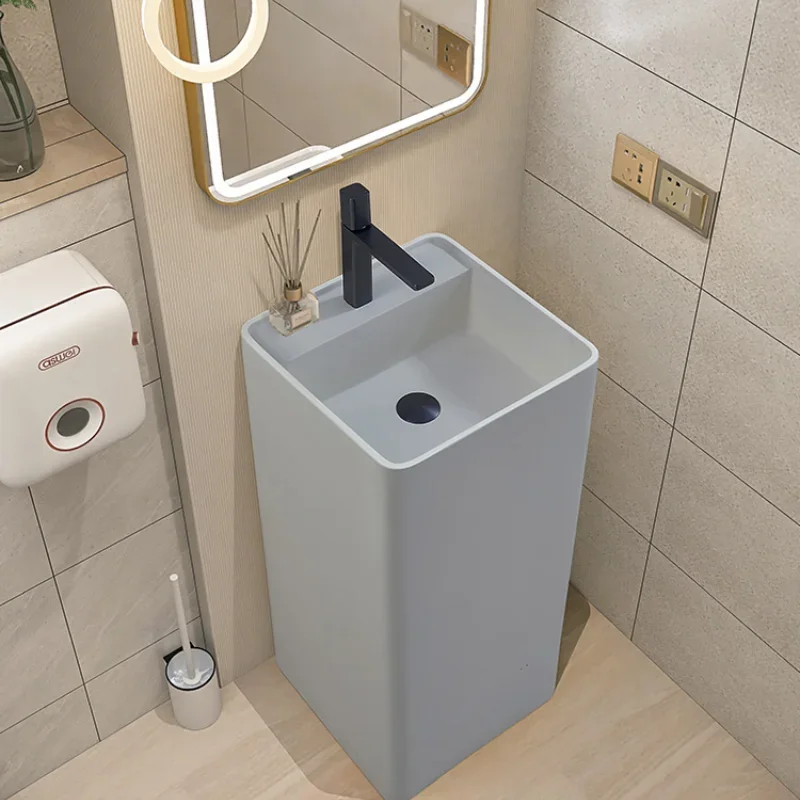 Cream wind bathroom column basin floor-to-ceiling integrated square circular sink art skin-sensitive glossy face wash table