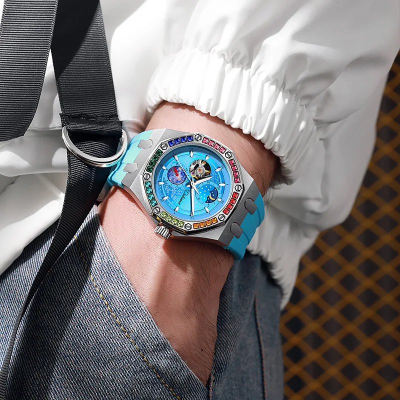 automatic-mechanical-watch-men-waterproof-luminous-rainbow-starry-sky-series-stainless-steel-silicone-strap-date-display-wristwa
