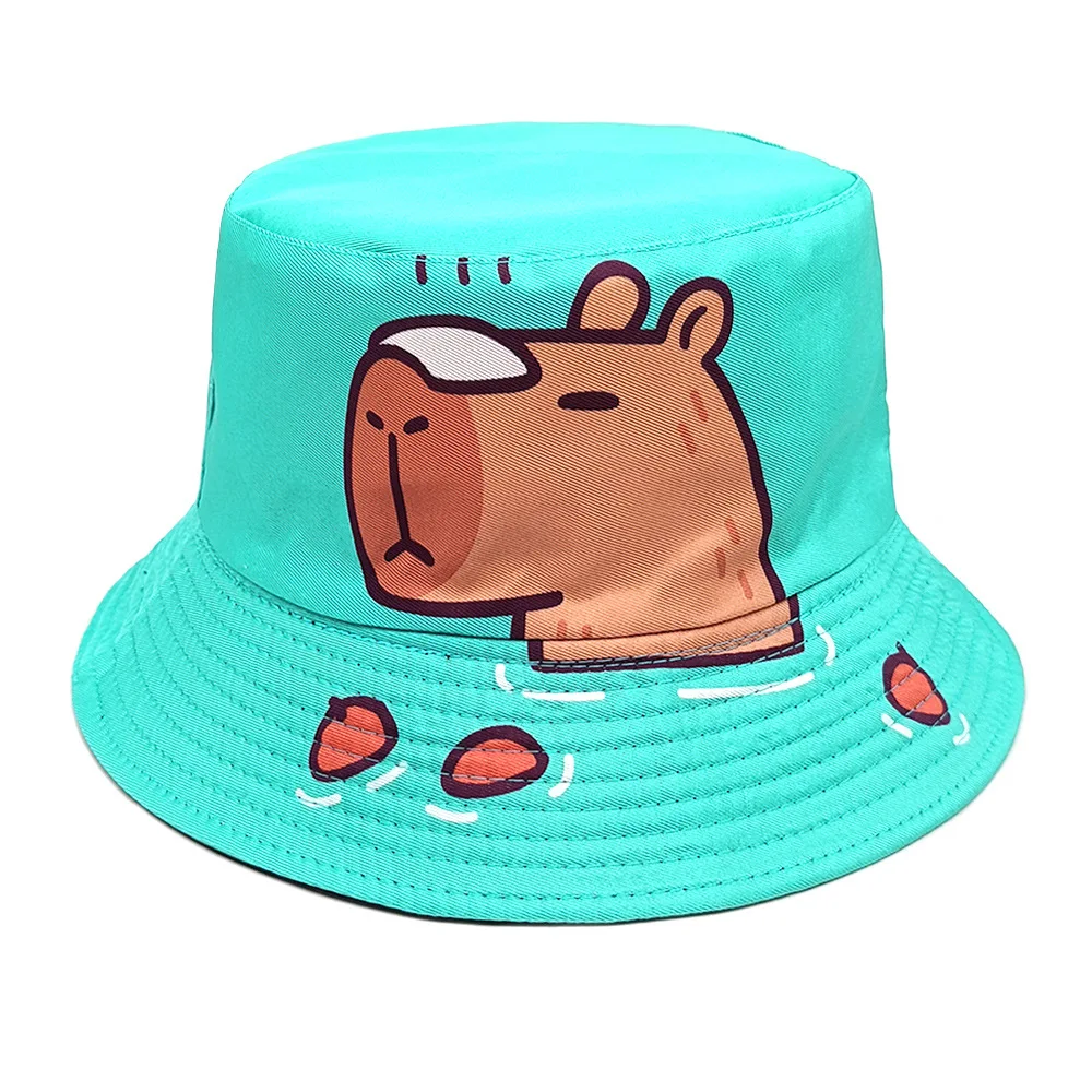 Cartoon Capybara Pattern Panama Hats Summer Sunscreen Fisherman Hat Women Man Cute Animal Bucket Hats Reversible Fisherman Hats