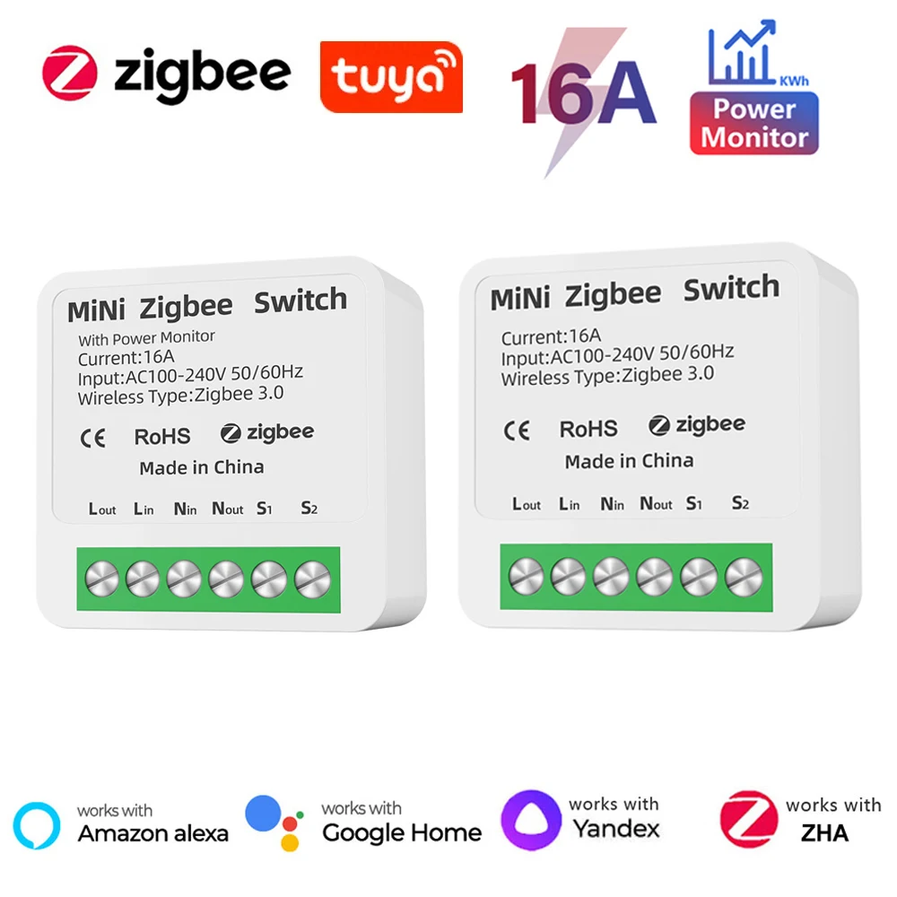 Tuya 16A ZigBee Smart Switch Module Power Monitor 2 Way Control Mini Smart Breaker Smart Life APP Control Via Alexa Google Home