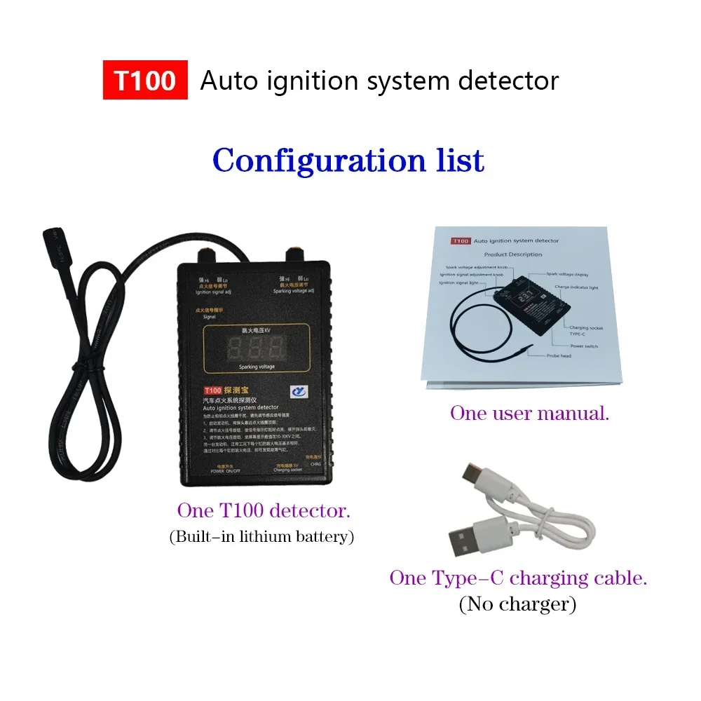 AM-T100 12V 24V Auto Ignition System Detector Ignition Signal and Spark Voltage Tester