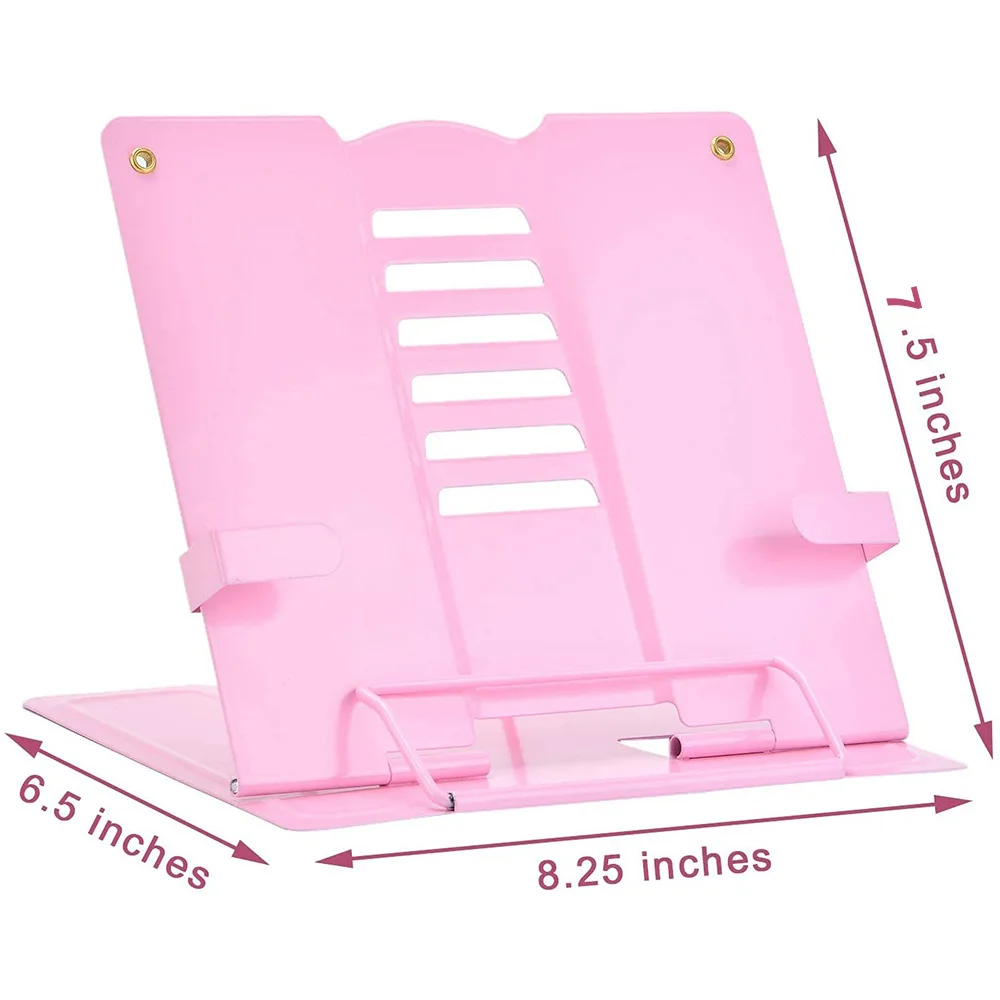 A04I Adjustable Portable Metal Adjustable Reading Book Holder for Document Bookss Tablet Music Score Recipe, Pink