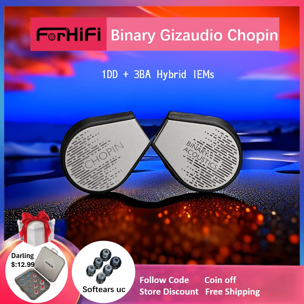 

HiFiGo Binary × Gizaudio Chopin Earphones 1DD+3BA Hybrid in-Ear Monitors HiFi Audiophile Headphones, Free Gift For Pre-order