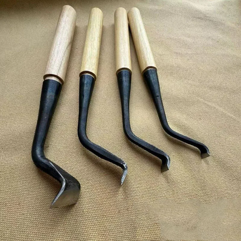 Curved Neck Flat Mouth Carving Chisel Knife - Straight Handle Tree-root Carving Tool for Carpentry Groove Carving And Trimming