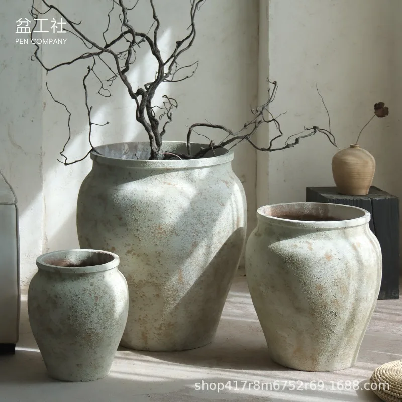 

Extra large retro creative cement large jar large green plant planting pot B & B decoration pot