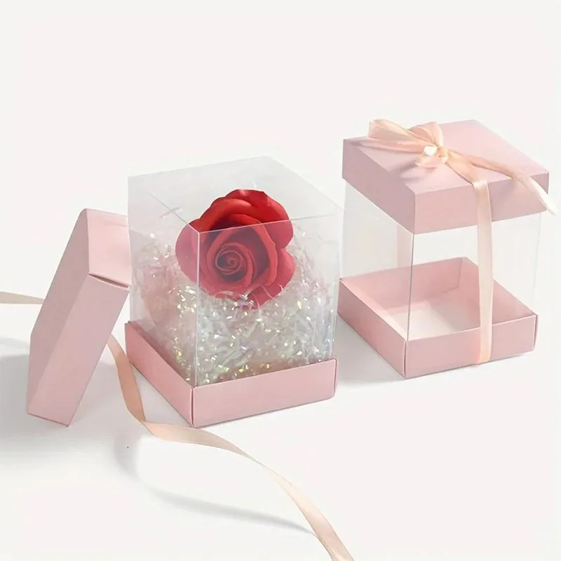 5/10 Kleine Geschenkbox mit Fenster und Schleife – Transparente Verpackung, Geeignet für Hochzeiten, Valentinstag und Geburtstagsfeiern – Detail 5