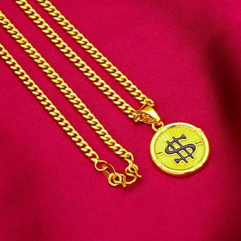Luxurious 9999 24K genuine gold women's flat chain gold necklace, simple and elegant, giving gold jewelry necklace to girls