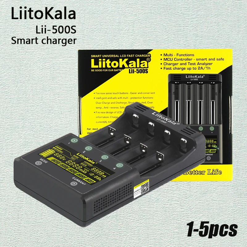 

1-5PCS LiitoKala Lii-500S 18650 LCD Battery Charger for 26650 16340 18350 3.7V 1.2V Ni-MH Ni-Cd Li-ion Test battery capacity