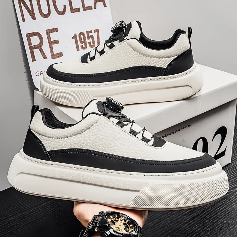 Mens Sneakers 2025 Autumn Winter New Rotating Button Versatile Casual Board Shoes Mens Non-Slip Waterproof Platform Sports Shoes