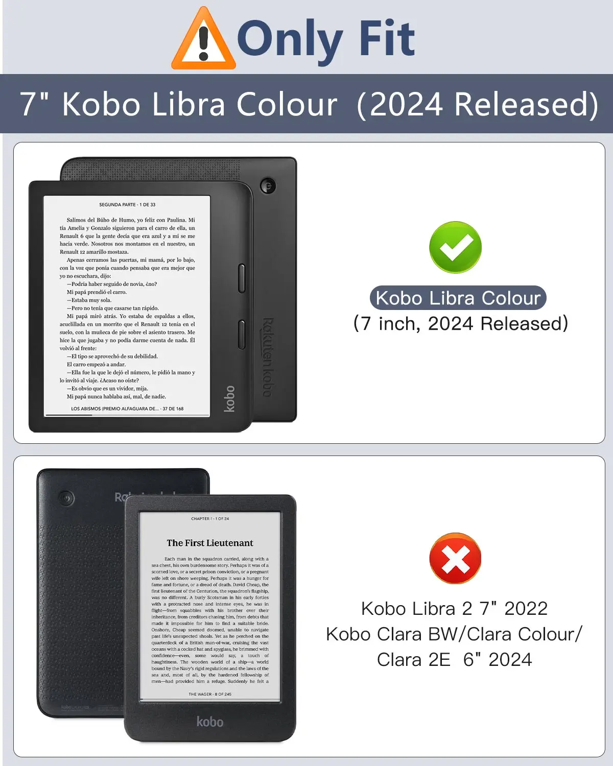 Case for Kobo Libra Colour 7 Inch 2024 Ultra Slim Lightweight with Auto Wake/Sleep Cover Folio Case for Kobo Libra Colour 7