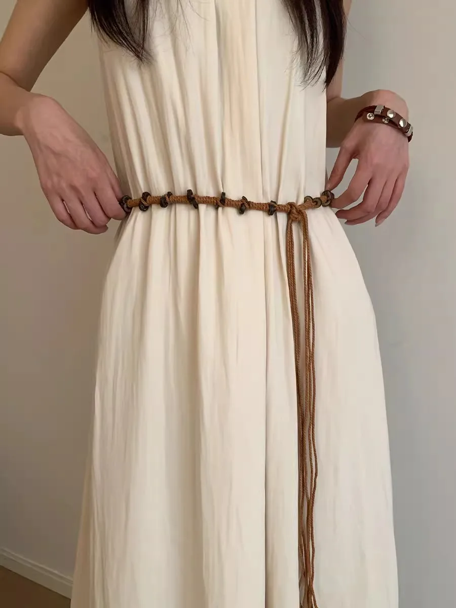 Bohemian Braided Waist Rope Female Minority Design Sense Of National Wind Rope Beaded Belt tie Dress Dress Accessories