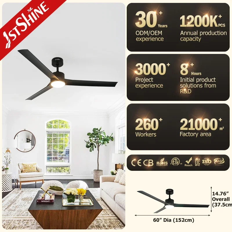 1stshine led ceiling fan smart remote 3 plastic black blades 60