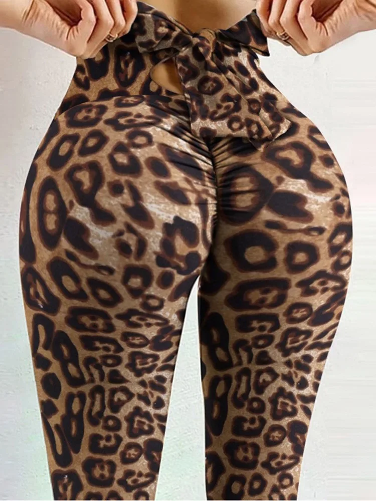 Women's clothing Sports trouser Fashion Bow-Knot Leopard Elasticity Dance Tight Leggings Leopard Bowknot Sport Leggings yoga
