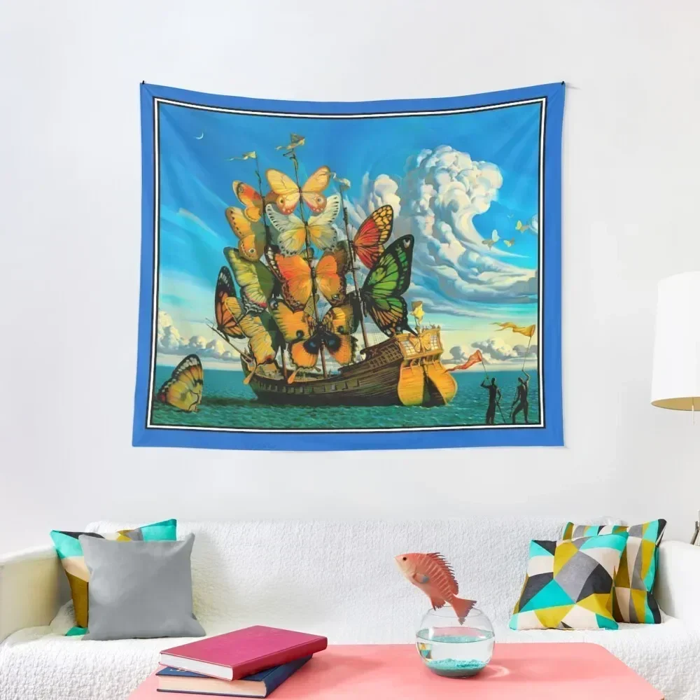 

BUTTERFLY SHIP : Vintage Surreal Abstract Fantasy Print Tapestry Bedroom Decoration Wall Decoration Tapestry