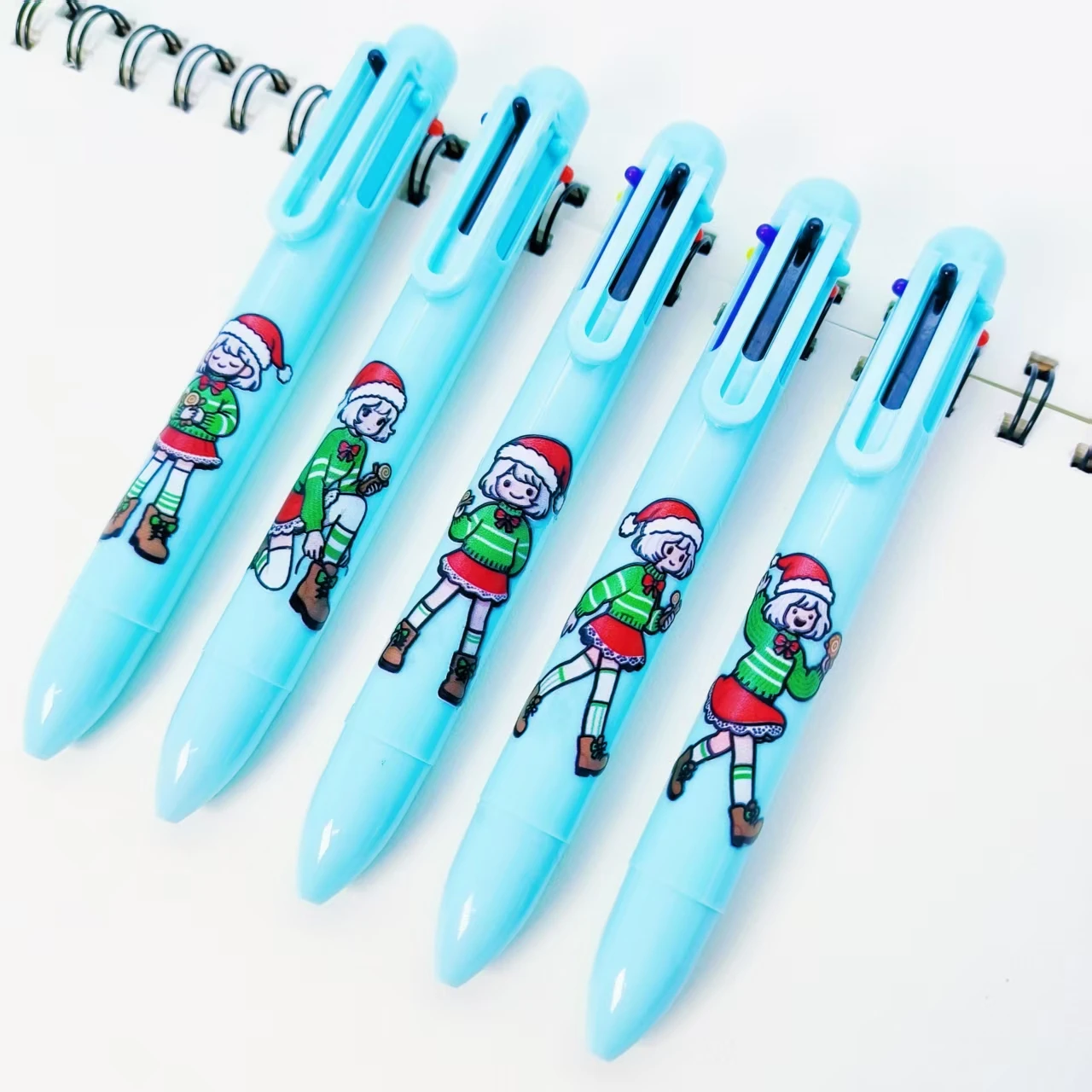 

5/10 шт., разноцветная ручка на рождественскую тему девушки, серебряная шариковая ручка для укладки волос для девочек, праздничный подарок, шариковая ручка
