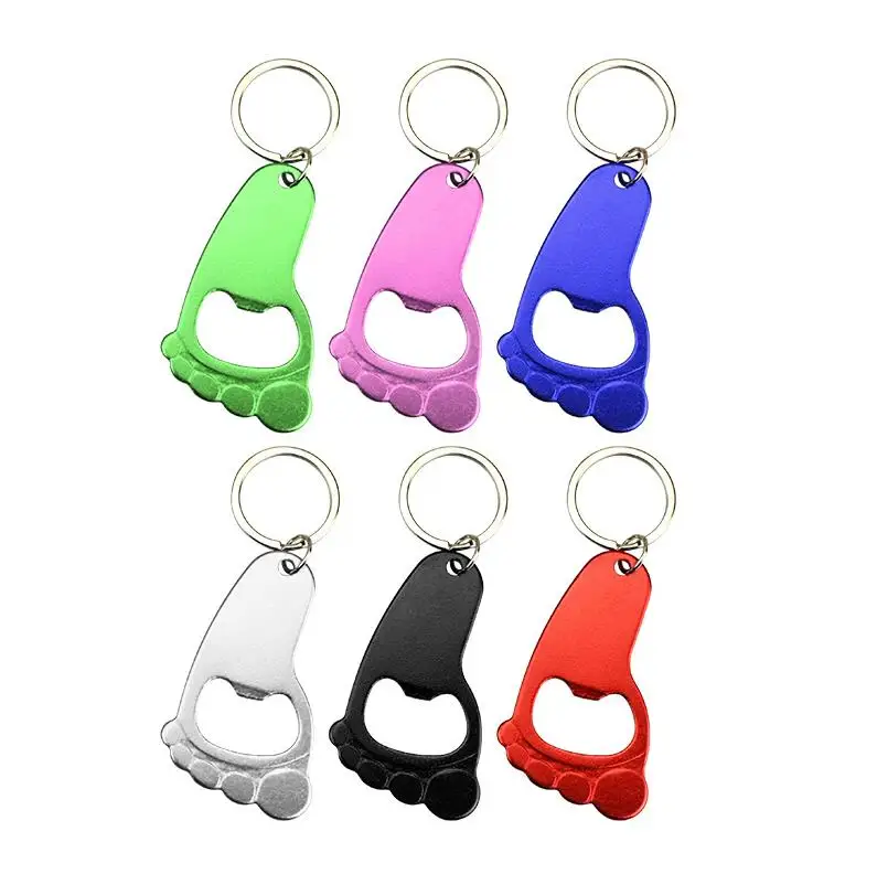 200Pcs/Lot Aluminium Alloy Foot Shape Bottle Opener with Keychain Key Tag Chain Ring Accessories ni137