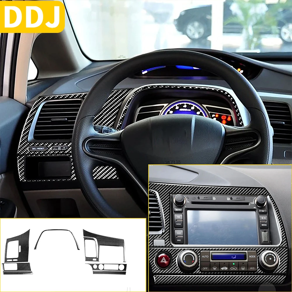 

For Honda Civic 8 8th Gen 2006-2011 Carbon Fiber Interior Dashboard Center Console Radio CD AC Panel Air Vents Cover Sticker